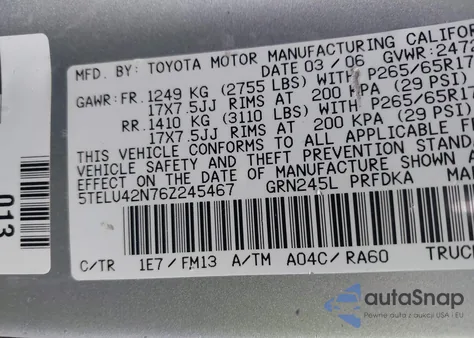 2006 Toyota Tacoma Base V6 from USA, damaged, VIN 5TELU42N76Z245467